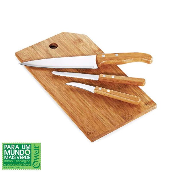 CONJUNTO PARA COZINHA EM BAMBU E INOX OREGON 4 PEÇAS WELF MB-20223