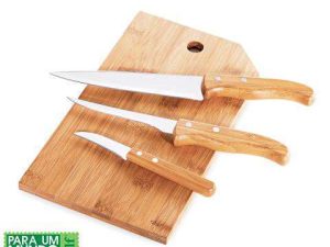 CONJUNTO PARA COZINHA EM BAMBU E INOX OREGON 4 PEÇAS WELF MB-20523