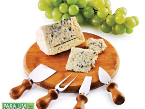 CONJUNTO PARA QUEIJO EM BAMBU E INOX CÓRDOBA 5 PEÇAS WELF PD-15043