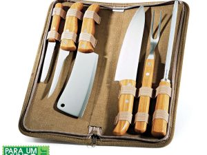 CONJUNTO DE FACAS INOX/BAMBU COM ESTOJO MONTREAL 7 PEÇAS WELF REF PB-00613