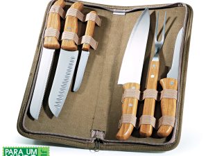 CONJUNTO DE FACAS INOX/BAMBU COM ESTOJO MONTREAL 7 PEÇAS WELF REF PB-00643