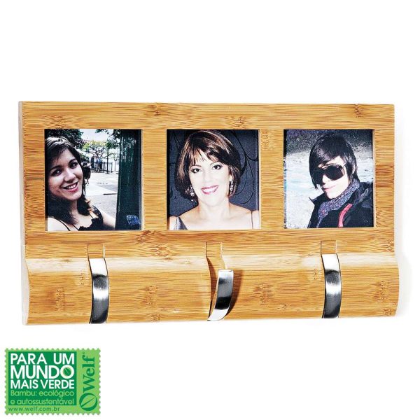 PORTA RETRATOS COM CABIDEIROS TRIPLO EM BAMBU GENEBRA WELF PR-03203