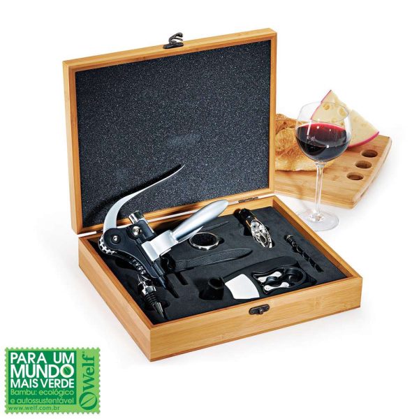 ESTOJO EM BAMBU COM ABRIDOR E ACESSÓRIOS PARA VINHO VÊNETO 7 PEÇAS WELF PV-00873