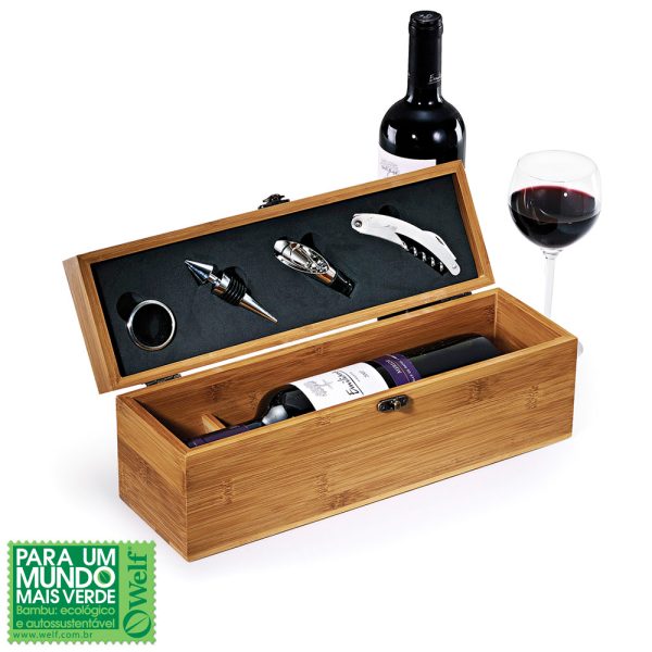 ESTOJO EM BAMBU COM ACESSÓRIOS PARA VINHO VÊNETO 5 PEÇAS WELF PV-00903
