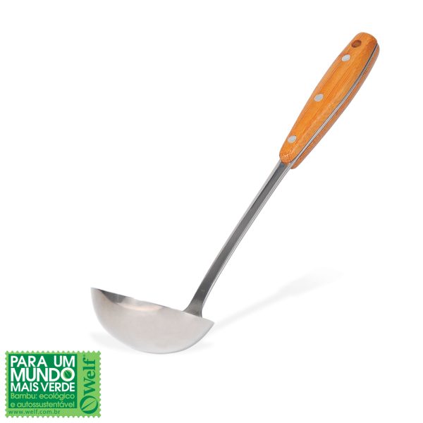 CONCHA EM AÇO INOX COM CABO EM BAMBU 33CM WELF UB-80013