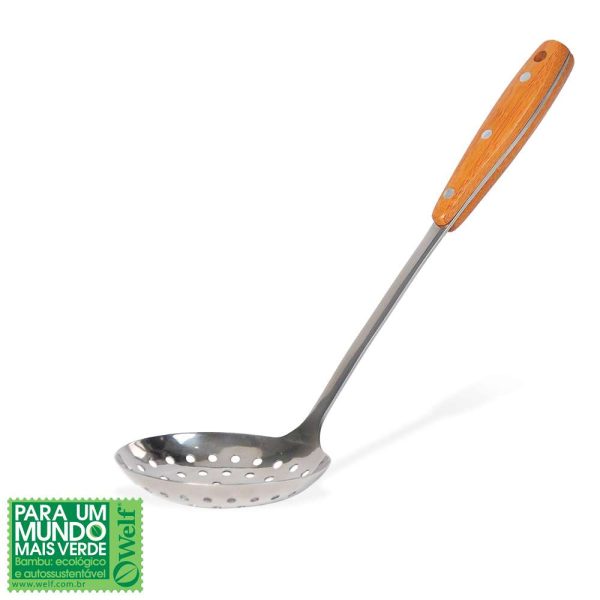 ESPUMADEIRA EM AÇO INOX COM CABO EM BAMBU 36CM WELF UB-80023