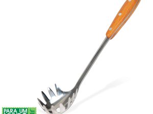 PEGADOR PARA MACARRÃO EM AÇO INOX COM CABO EM BAMBU 34,5CM WELF UB-80063