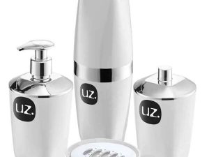 KIT HIGIENE PREMIUM BANHEIRO 4 PEÇAS BRANCO PLASTICO UZ
