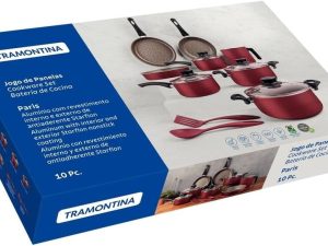 JOGO DE PANELAS PARIS TRAMONTINA STARFLON VERMELHA 10 PÇS REF 20599/727