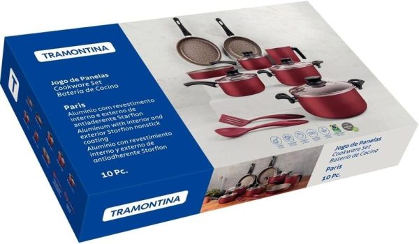 JOGO DE PANELAS PARIS TRAMONTINA STARFLON VERMELHA 10 PÇS REF 20599/727
