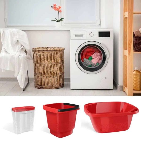 KIT LAVANDERIA UZ 03 PEÇAS VERMELHO PLÁSTICO UZ