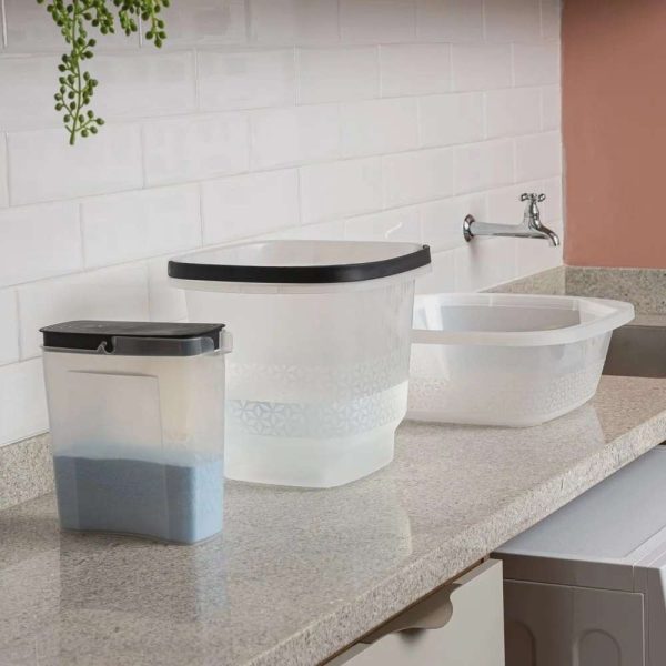 KIT LAVANDERIA PLÁSTICO UZ 03 PEÇAS TRANSPARENTE