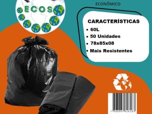 SACO PARA LIXO 60 LITROS C/ 50 UNIDADES HOMO ECOS 78X85X0,08MM REFORÇADO