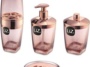 KIT HIGIENE PREMIUM BANHEIRO 04 PEÇAS ROSE PLASTICO UZ