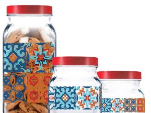 KIT POTE STYLE MOSAIC COM 3 PEÇAS TAMPA VERMELHA RUVOLO 73380511