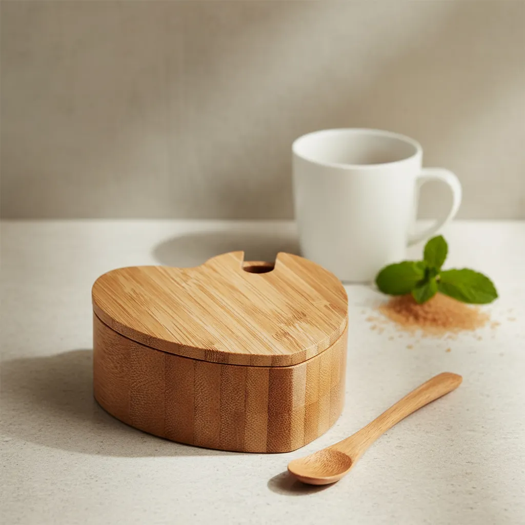 AÇUCAREIRO COM FORMATO DE CORAÇÃO E COLHER EM BAMBU WELF PO-13153 - Imagem 2