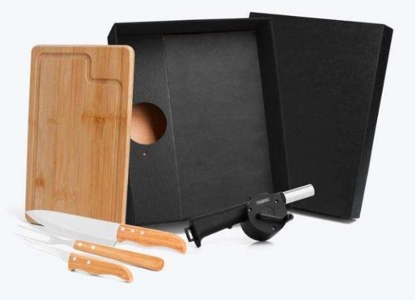 KIT PARA CHURRASCO EM BAMBU E INOX 5 PÇS WELF KT-20002