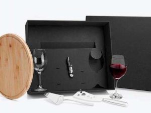 KIT PARA QUEIJO E VINHO EM BAMBU  INOX E VIDRO 6 PÇS WELF KT-20008