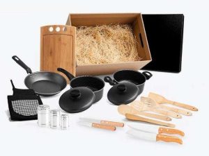 KIT PARA COZINHA EM INOX E BAMBU 17 PÇS WELF KT-20025