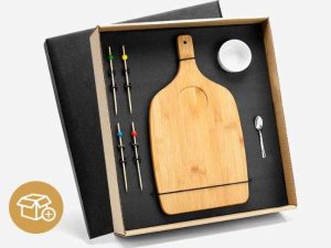 CONUNTO. PARA PETISCO E  SERVIR EM BAMBU E  INOX 7 PEÇAS WELF KT-90069