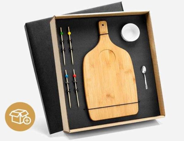 CONUNTO. PARA PETISCO E  SERVIR EM BAMBU E  INOX 7 PEÇAS WELF KT-90069