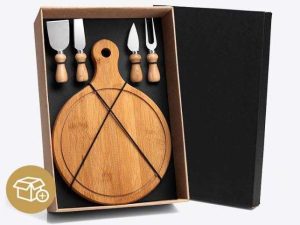 KIT PARA QUEIJO EM BAMBU E INOX 5 PEÇAS WELF KT-90100