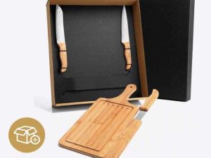 KIT MIGALHEIRA E  TÁBUA EM BAMBU COM FACAS  4 PEÇAS WELF  KT-90102