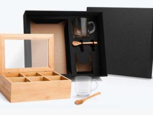 KIT PARA CHÁ COM CAIXA EM BAMBU 5 PÇS WELF KT-90141