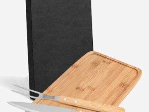 CONJUNTO PARA CHURRASCO EM BAMBU COM  INOX E MADEIRA 3 PEÇAS WELF MX-36066