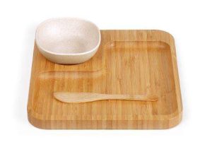 CONJUNTO PARA PETISCO E PATÊ EM BAMBU/FIBRA DE BAMBU 3 PÇS WELF PD-00563