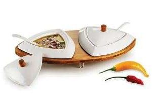 CONJUNTO PARA SERVIR EM PORCELANA E BAMBU FLORENÇA 5 PÇS WELF PO-02803