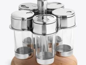PORTA CONDIMENTOS EM ACRÍLICO INOX E BAMBU SALZBURGO 6 PEÇAS 0,08L WELF TE-00883