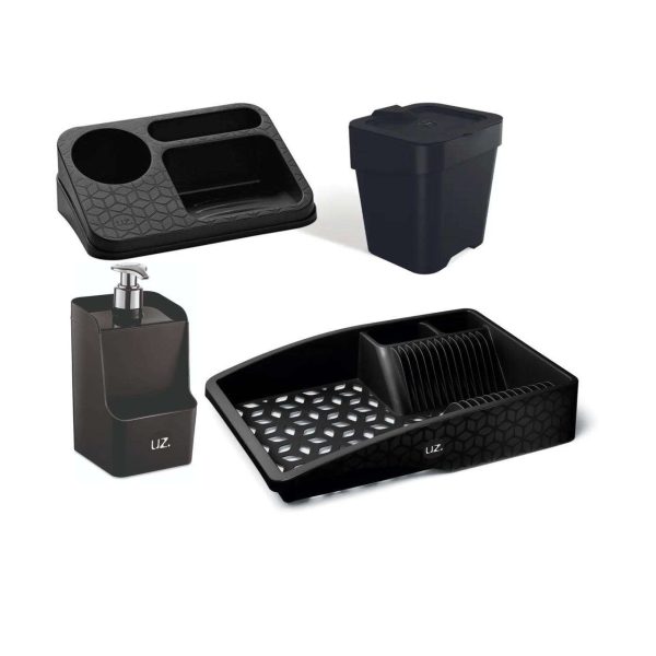 KIT PARA PIA 4 PEÇAS PRETO PLÁSTICO UZ