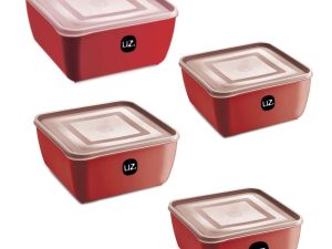KIT 4 POTES QUADRADO PREMIUM VERMELHO PLÁSTICO UZ
