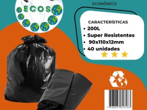 SACO PARA LIXO 200 LITROS C/40 UNIDADES 90x110x0,12mm HOMO ECOS, RECICLADO, ECOLÓGICO, RESISTENTE E ECONÔMICO