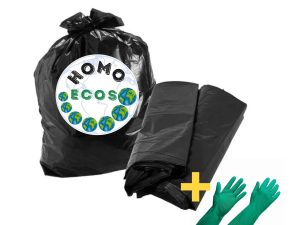 KIT SACO PARA LIXO 100 LITROS HOMO ECOS COM 100 UNID COM 1 PAR DE LUVAS ESFRE BOM AMARELA