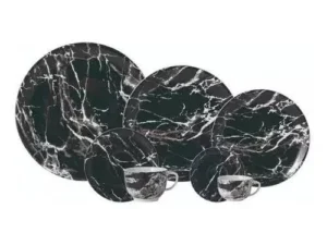 APARELHO DE JANTAR 42 PEÇAS ÔNIX NEGRO PORCELANA  SCHMIDT