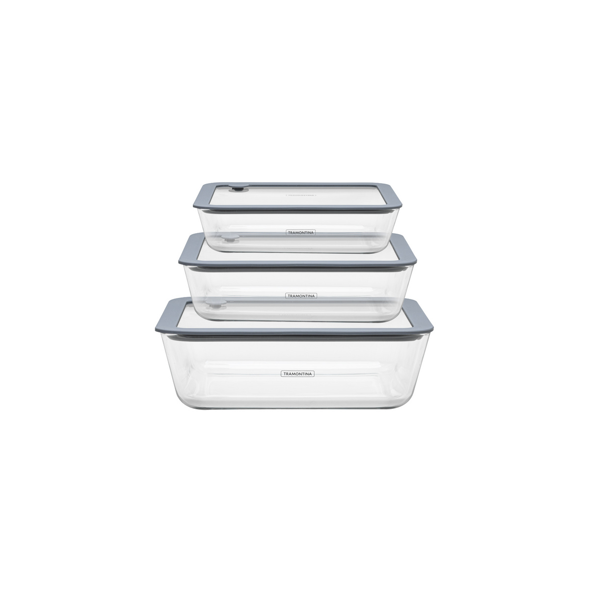 JOGO DE POTES DE VIDRO COM TAMPA EM SILICONE 3 PEÇAS VITTRA TRAMONTINA 64220/770