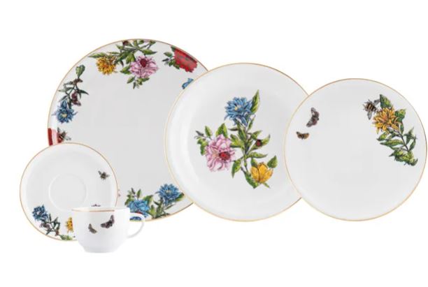 JOGO DE JANTAR E CHÁ HIPPIE CHIC 30 PEÇAS PORCELANA SCHMIDT 2439