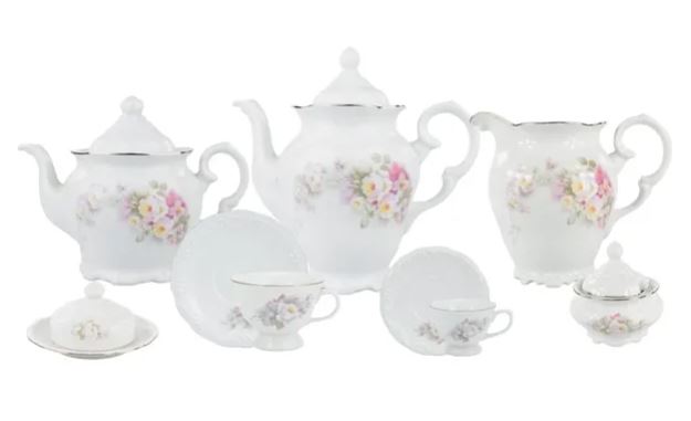 JOGO DE CHÁ E CAFÉ VITÓRIA 53 PEÇAS PORCELANA SCHMIDT 0397