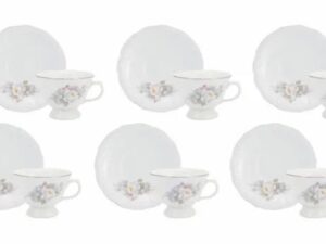JOGO COM 6 XÍCARAS DE CHÁ COM PÉ COM PIRES  VITÓRIA PORCELANA SCHMIDT 0397