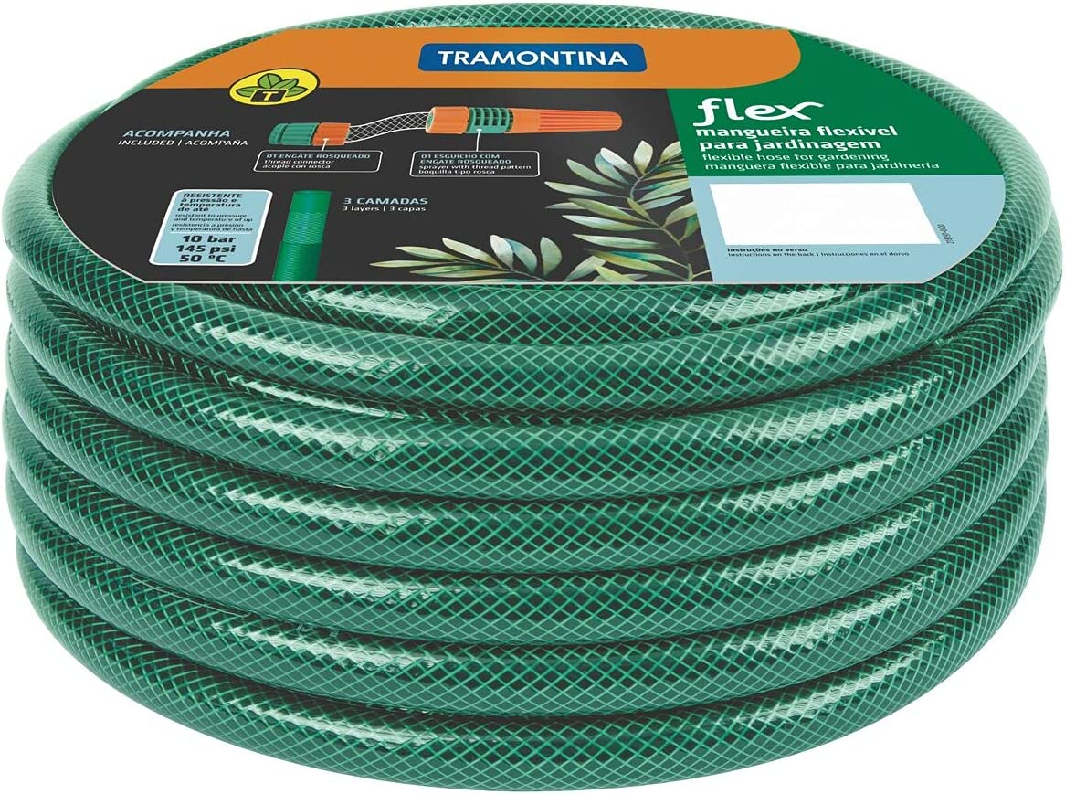 MANGUEIRA 10M EM PVC COM ENGATE ROSQUEADO ESGUICHO FLEX VERDE TRAMONTINA 79165/100