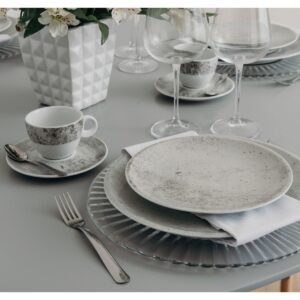 APARELHO DE JANTAR CHÁ E CAFÉ 42 PEÇAS CONCRETO PORCELANA SCHMIDT
