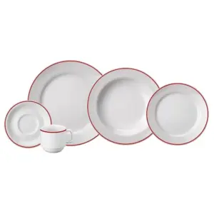 APARELHO DE JANTAR E CHÁ 20 PEÇAS FILETE VERMELHO PORCELANA SCHMIDT
