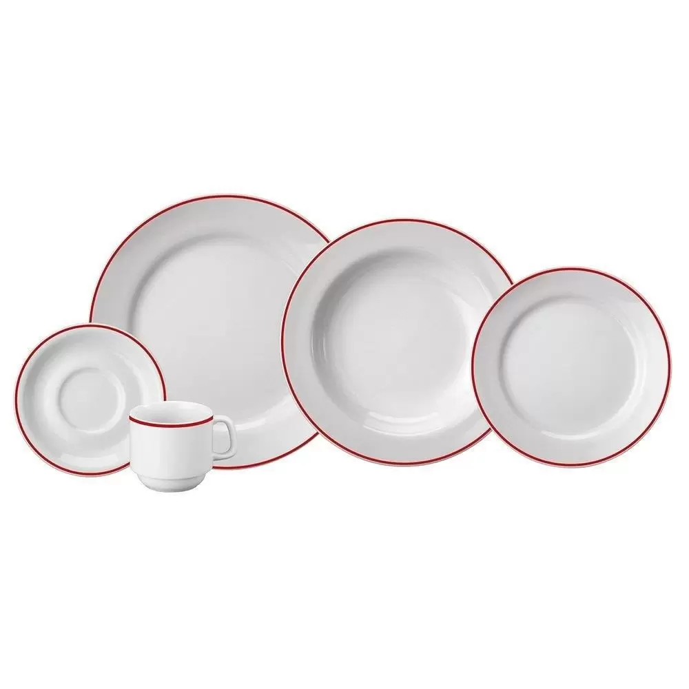 APARELHO DE JANTAR E CHÁ 20 PEÇAS FILETE VERMELHO PORCELANA SCHMIDT