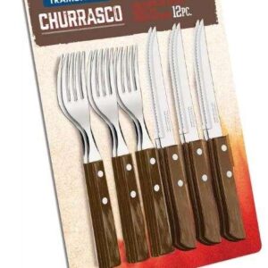 CONJUNTO PARA CHURRASCO POLYWOOD 12 PEÇAS INOX CABO MADEIRA TRAMONTINA 21199/911