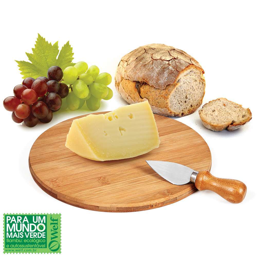 CONJUNTO PARA QUEIJO EM BAMBU E INOX CÓRDOBA 2 PEÇAS WELF PD-15033