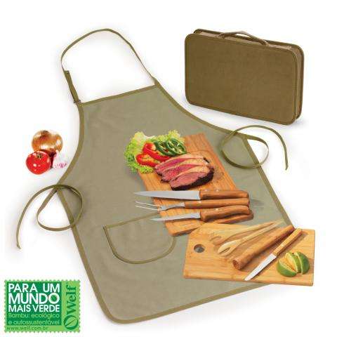 CONJUNTO DE CHURRASCO E CAIPIRINHA INOX BAMBU QUEBEC 10 PÇS WELF REF PB-00803