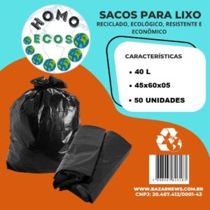 SACO PARA LIXO 40 LITROS C/ 100 UNIDADES HOMO ECOS 65X70X0,06MM