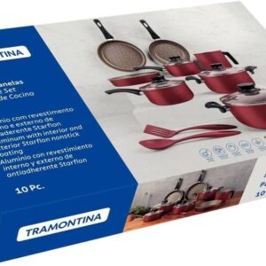 JOGO DE PANELAS PARIS TRAMONTINA STARFLON VERMELHA 10 PÇS REF 20599/727